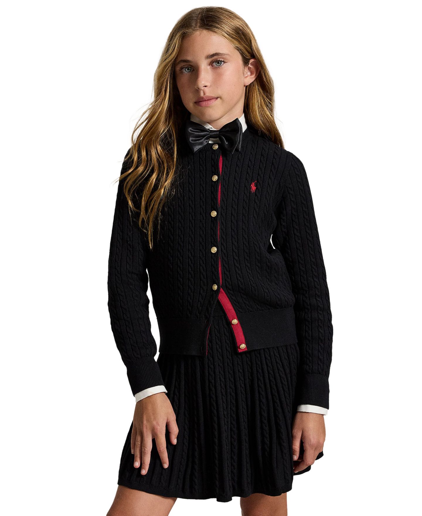 Polo Ralph Lauren Girls' 7-16 Mini-Cable Cardigan and Skirt, 2-Piece Set, цвет: Чёрный — фото 1