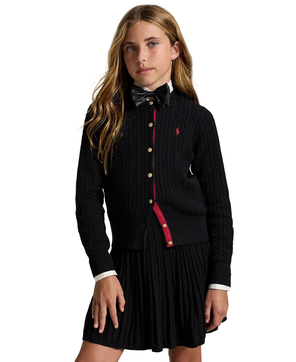 Polo Ralph Lauren Girls' 7-16 Mini-Cable Cardigan and Skirt, 2-Piece Set