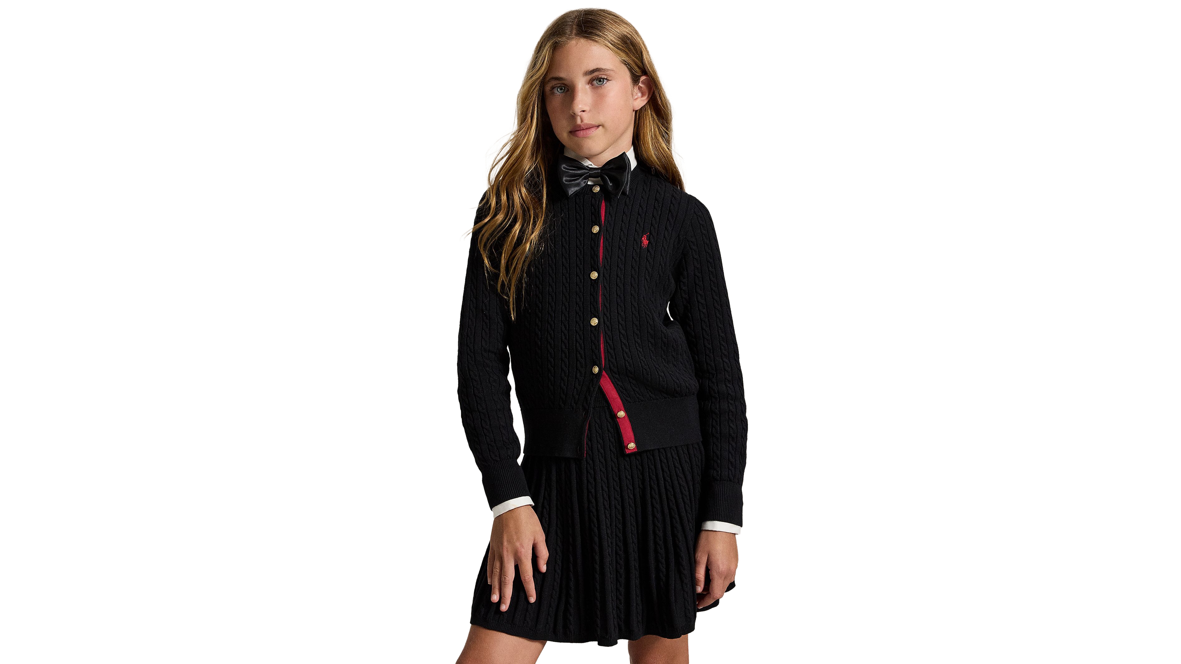 Polo Ralph Lauren Girls' 7-16 Mini-Cable Cardigan and Skirt, 2-Piece Set
