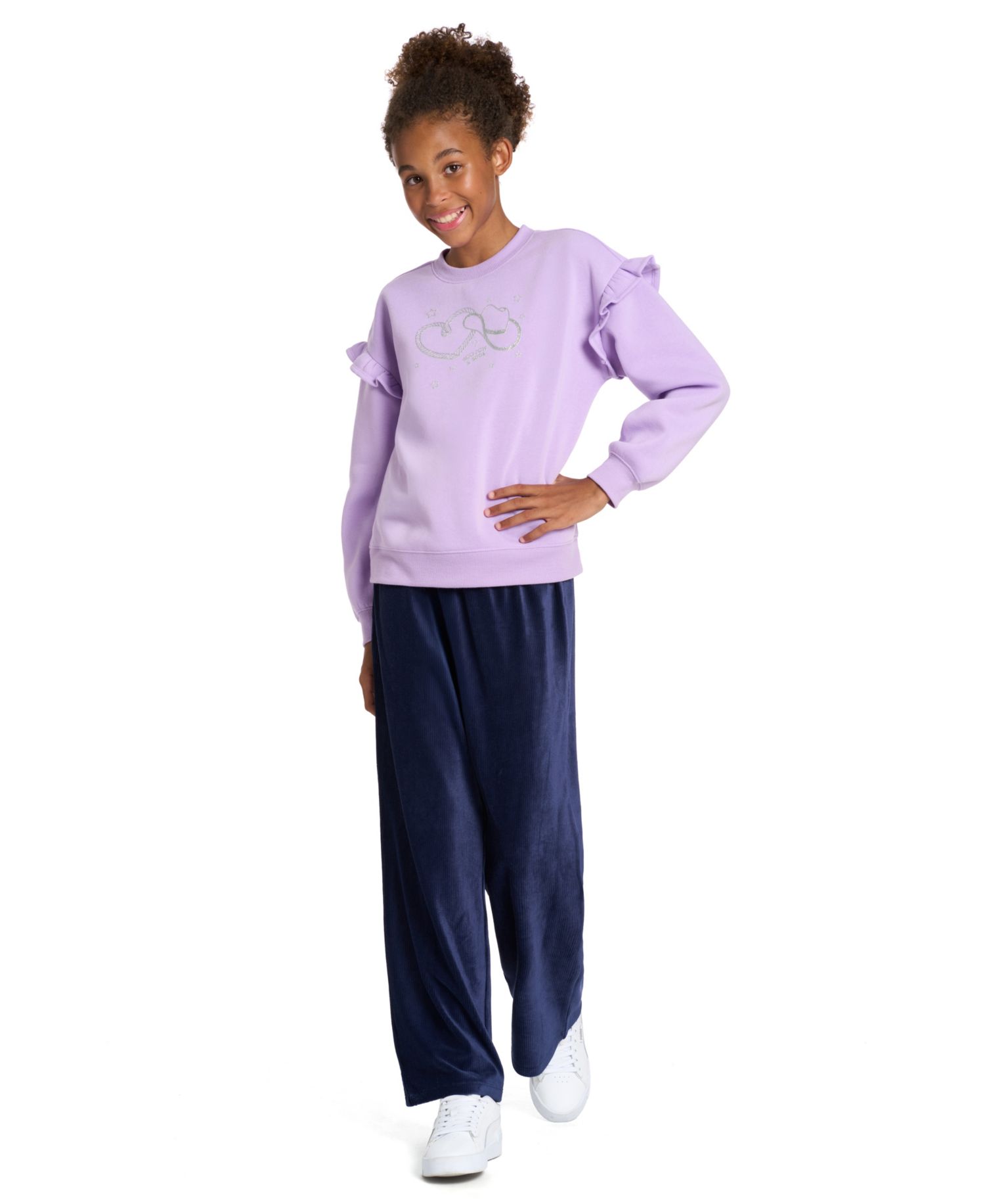 Girls' 4-6X Crewneck Long-Sleeve Sweatshirt and Wide-Leg Pants, 2-Piece Set