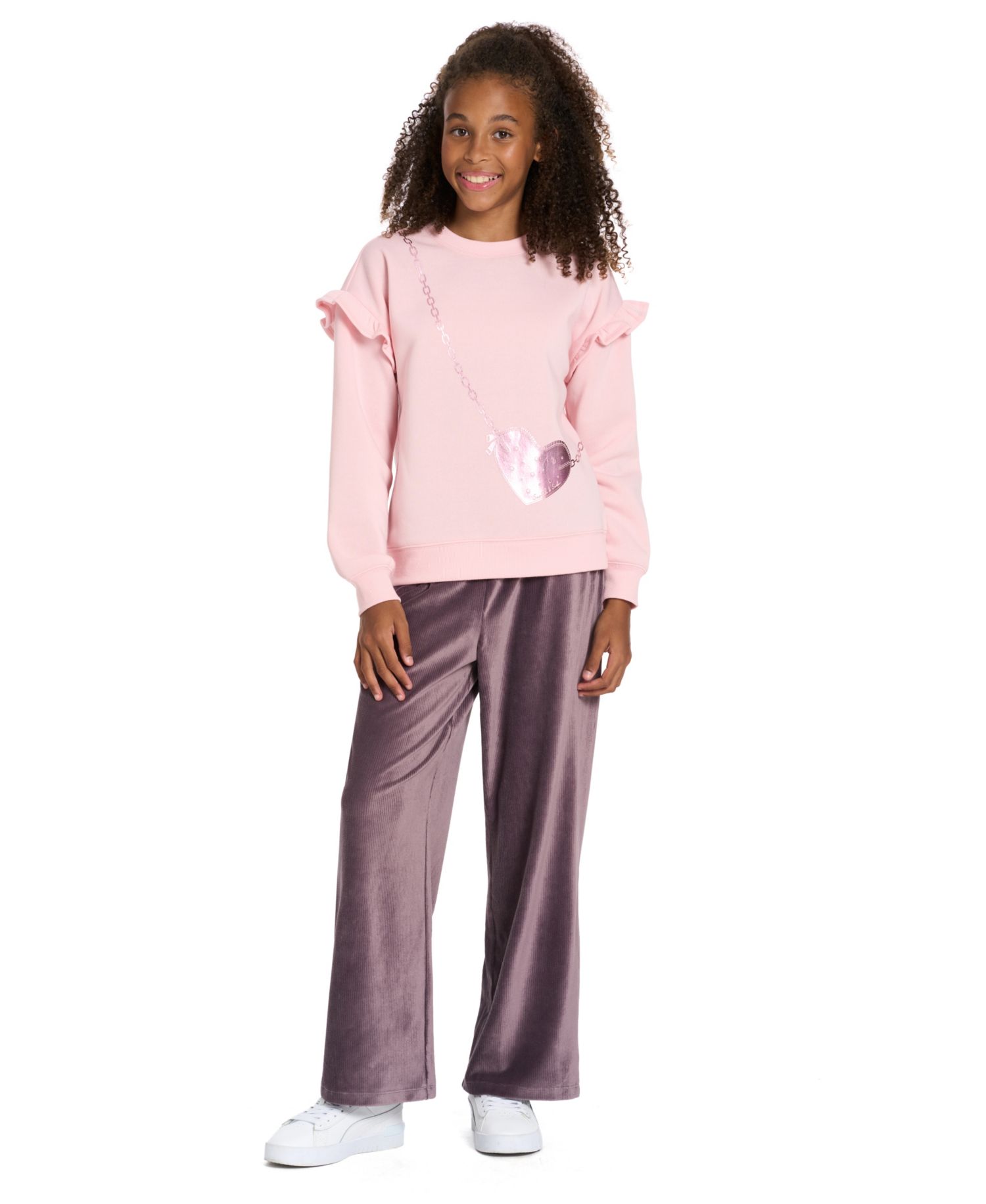 Girls' 4-6X Ruffle-Trim Sweatshirt and Wide-Leg Pants, 2-Piece Set