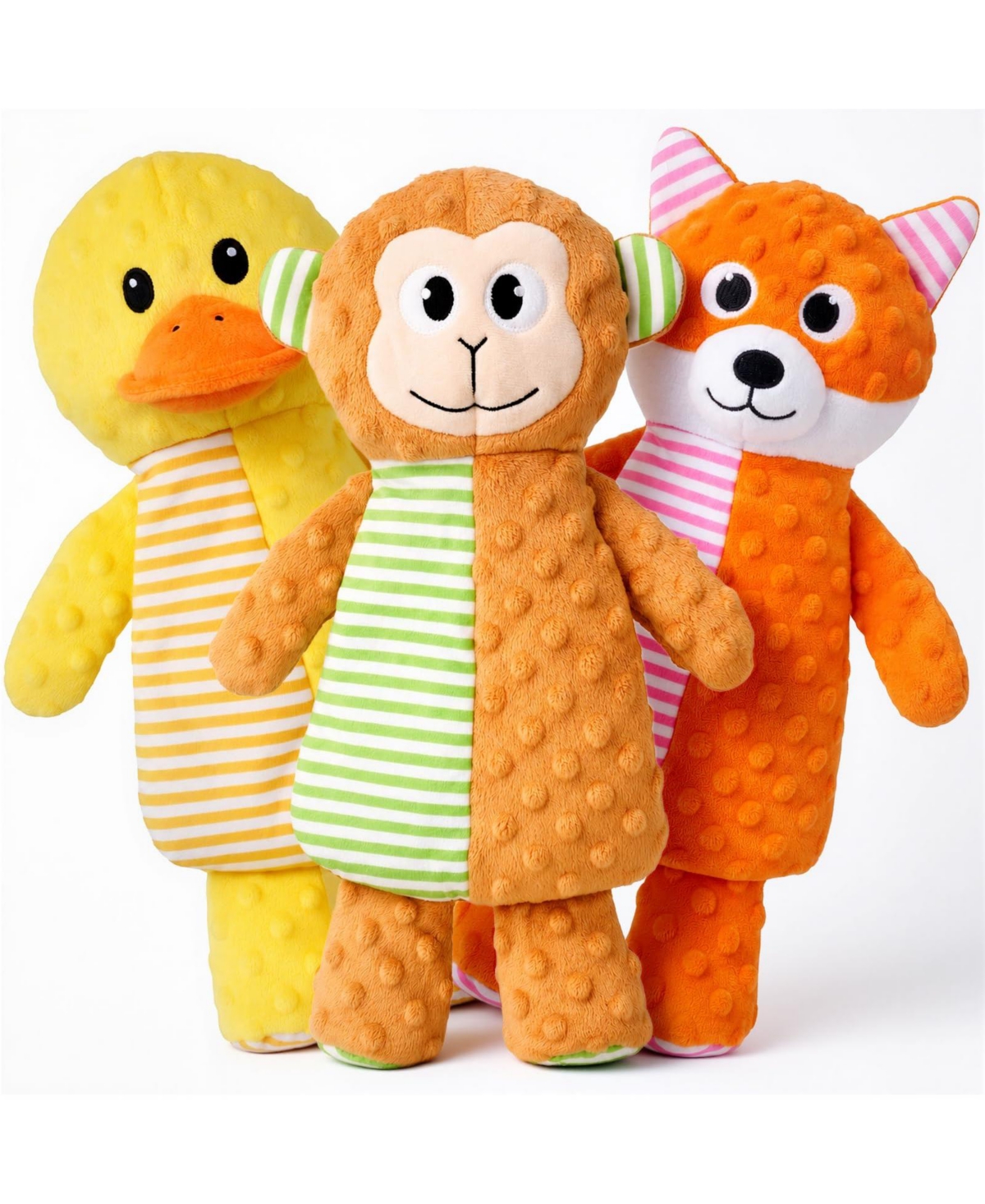 Magicorange 3 Pack No Stuffing Crinkle Plush Dog Toys Fox Duck Monkey Designs