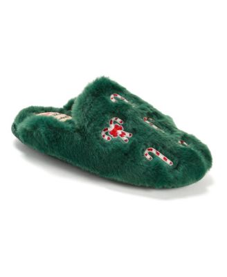 Women's Holiday Fur Shaped Tab Scuff Slippers