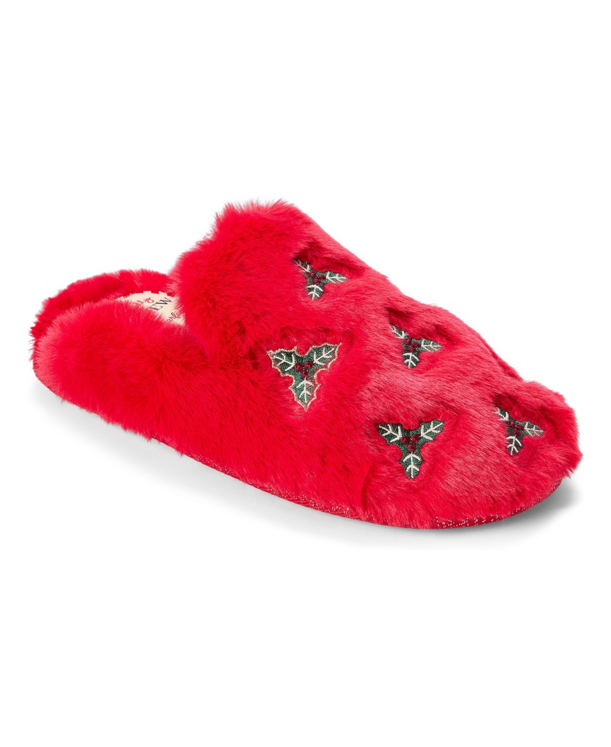 Dearfoams Women's Holiday Fur Shaped Tab Scuff Slippers
