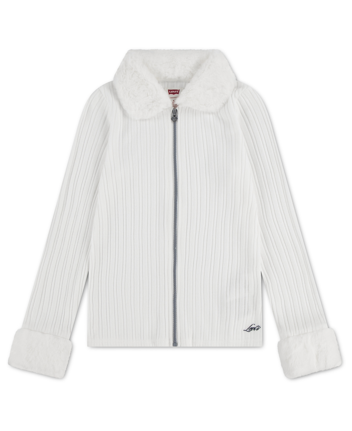 Levi's Girls' 7-16 Penny Line Ribbed-Knit Faux-Fur Cardigan - Levi's Egret