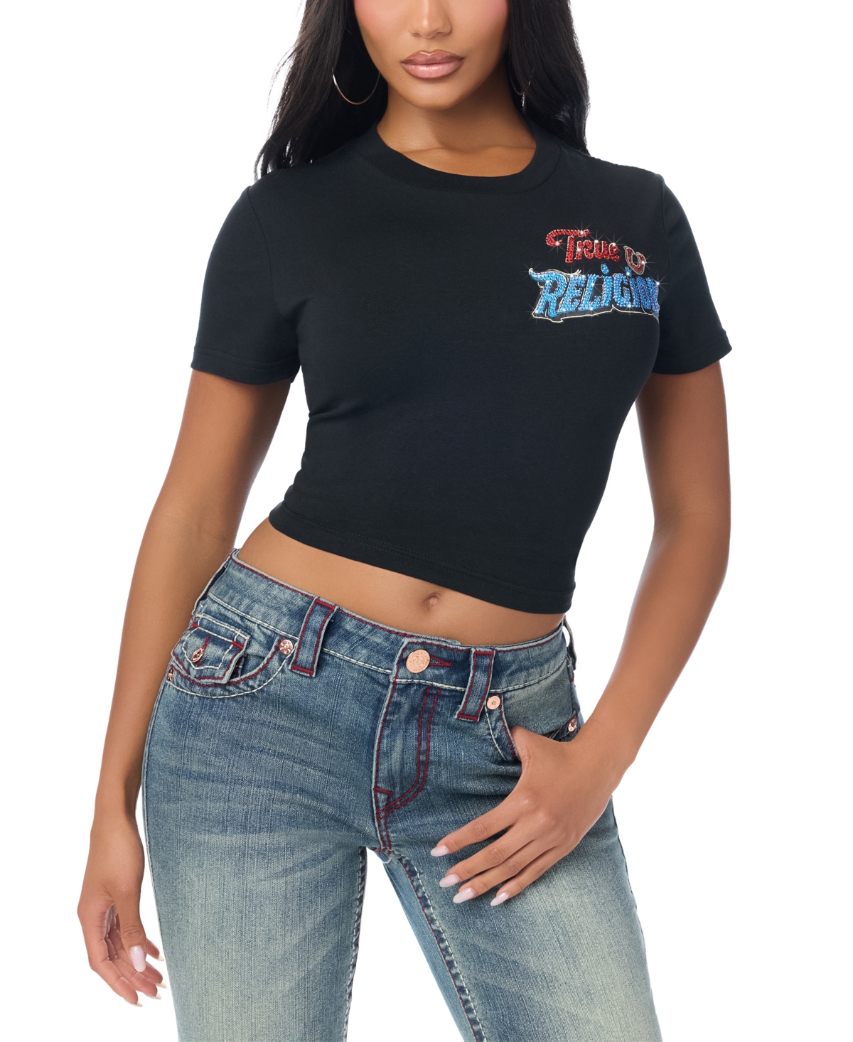 True Religion Women's Baby Graphic Crop Y2k T-shirt In Blue