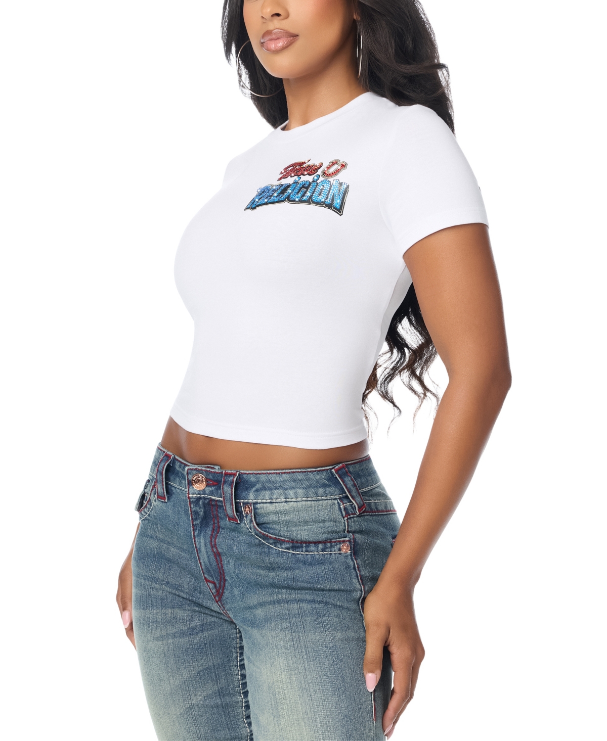 True Religion Women's Baby Graphic Crop Y2k T-shirt In White