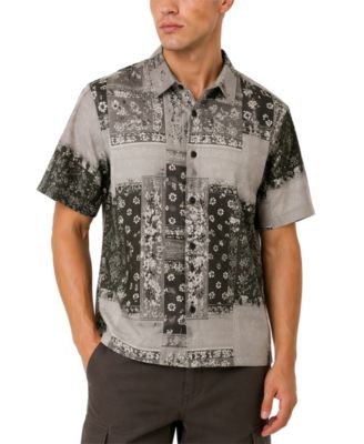Men's Eco Rayon Patchwork Short-Sleeve Spread Collar Button-Up Shirt