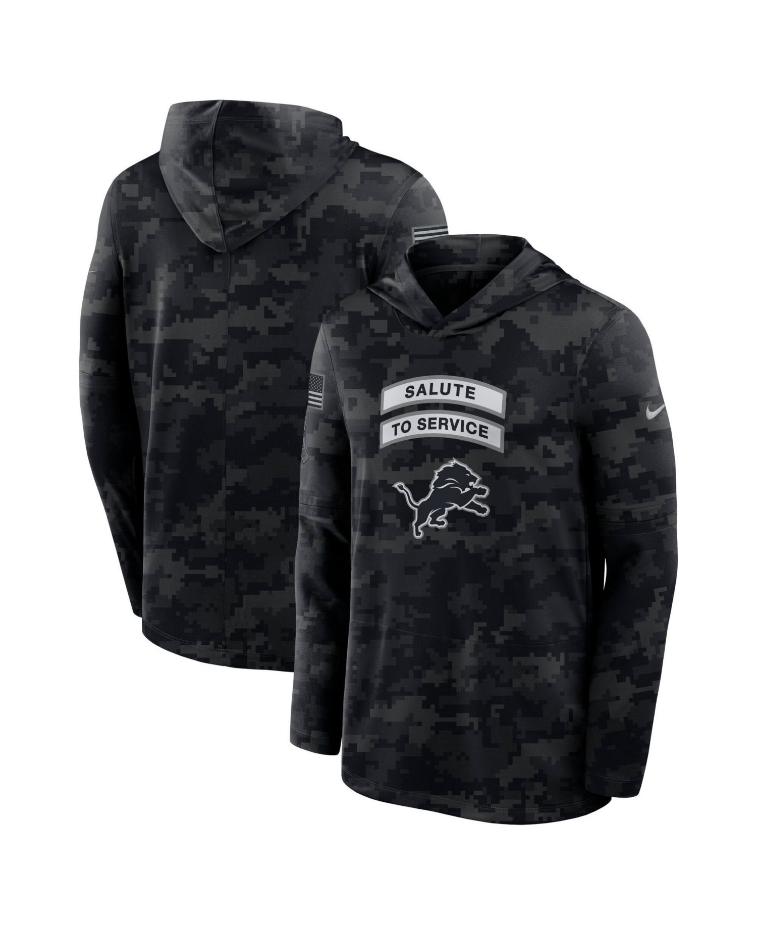 Men's Black Detroit Lions 2026 Salute to Service Sideline Lightweight Hooded Pullover