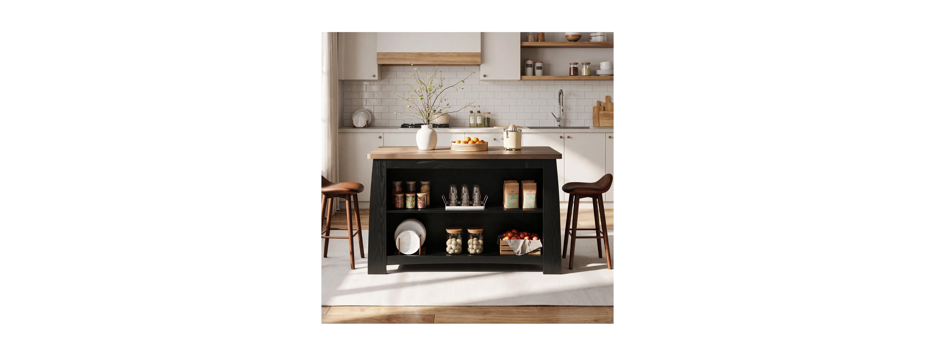 Tribesigns 55" Kitchen Island with Storage Shelves and Seating