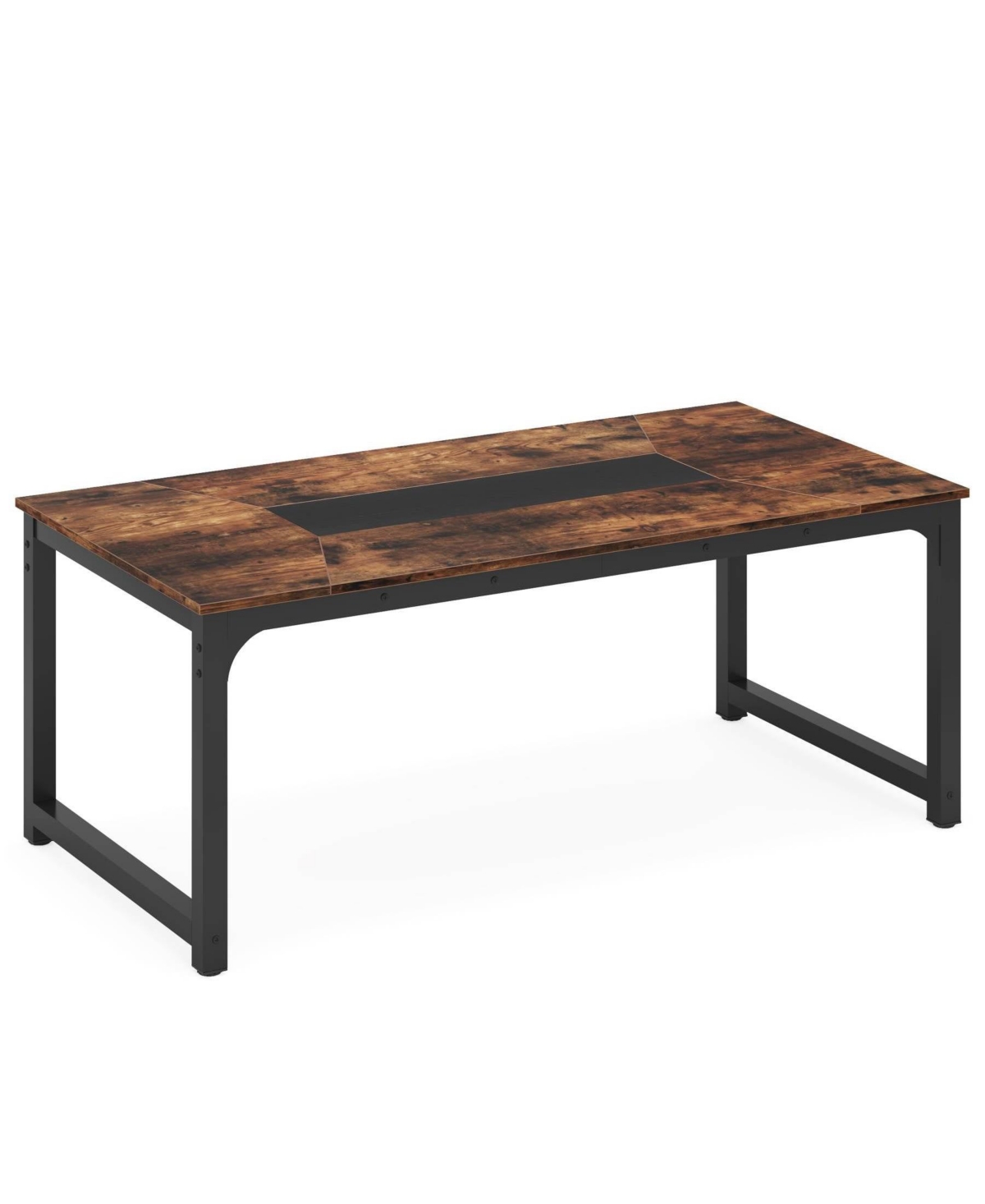 Slickblue 6 to 8 Person Dining Table with Metal Frame for Kitchen and Dining Area - Rustic brown