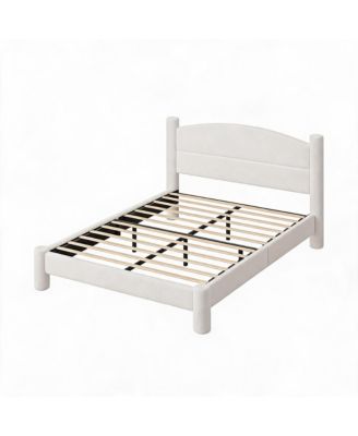 Cloud Bed Round Boucle Headboard and Cylindrical Legs, Heavy Duty, No Box Spring, Easy Assembly