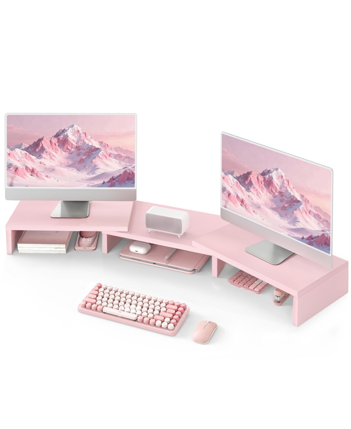 Lofree Adjustable Multi-Monitor Wooden Monitor Stand Riser for Up to Three Monitors - Pink