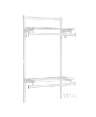 Clothes Closet System with 2 Hanging Rods and 2 Shelves for Bedroom Storage