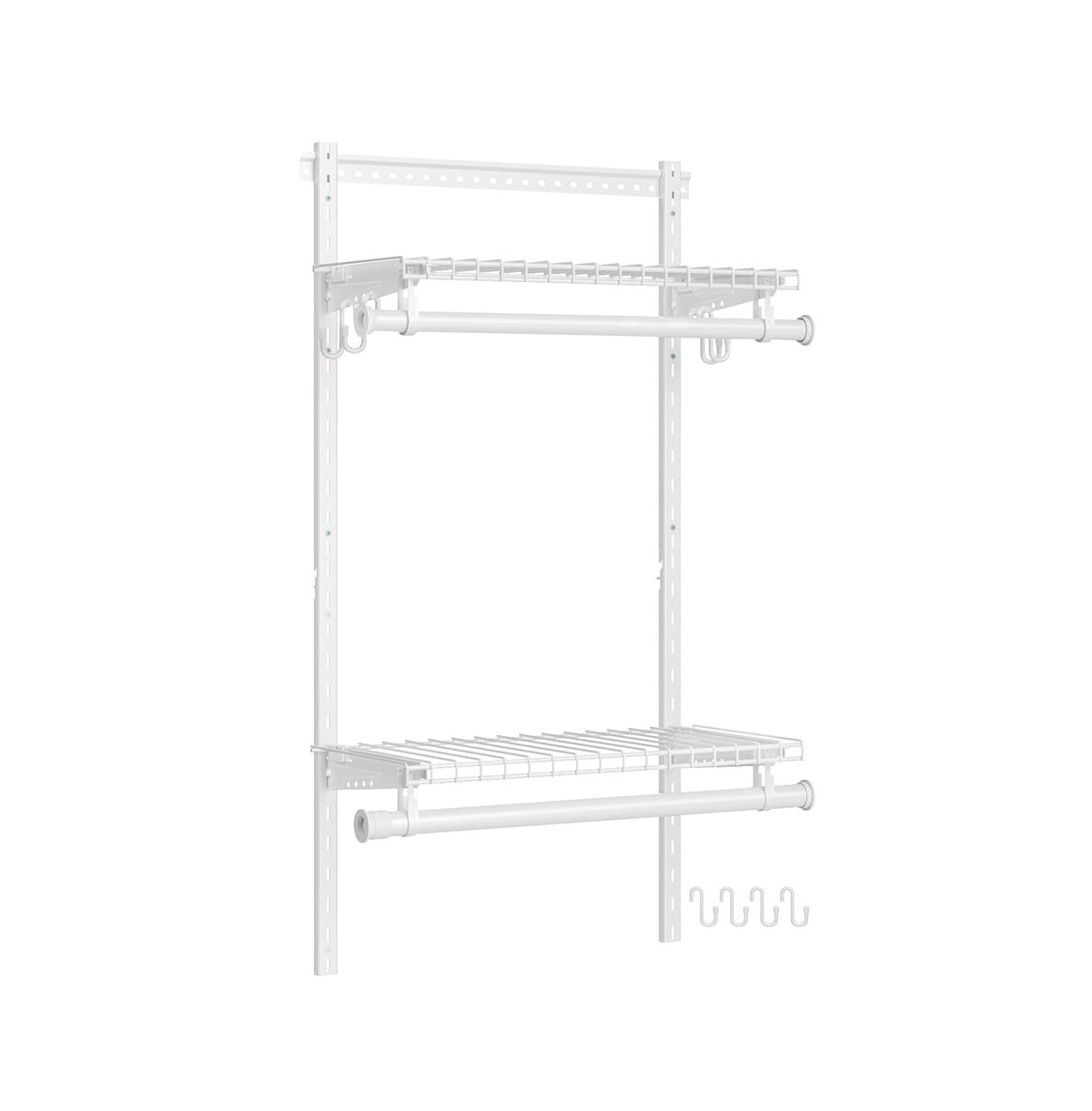 Slickblue Clothes Closet System with 2 Hanging Rods and 2 Shelves for Bedroom Storage - Cloud White