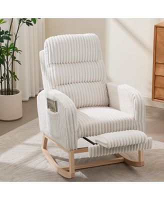 Nursery Rocking Chair with Retractable Footrest, Tall Back Upholstered Glider Rocker, Bedroom and Reading Nook