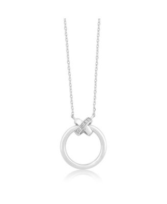 Cubic Zirconia Polished Circle with 'X' Design Necklace