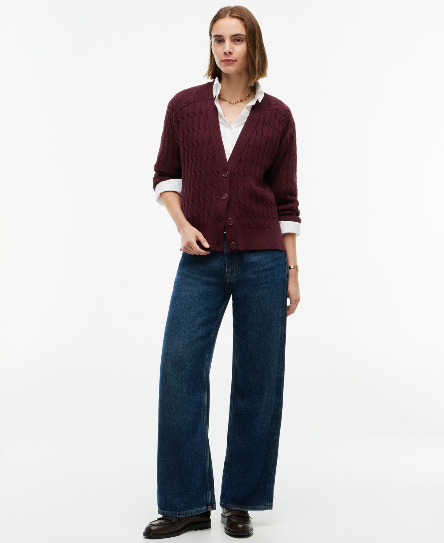 Women's Oversized Cable-Knit V-Neck Cardigan