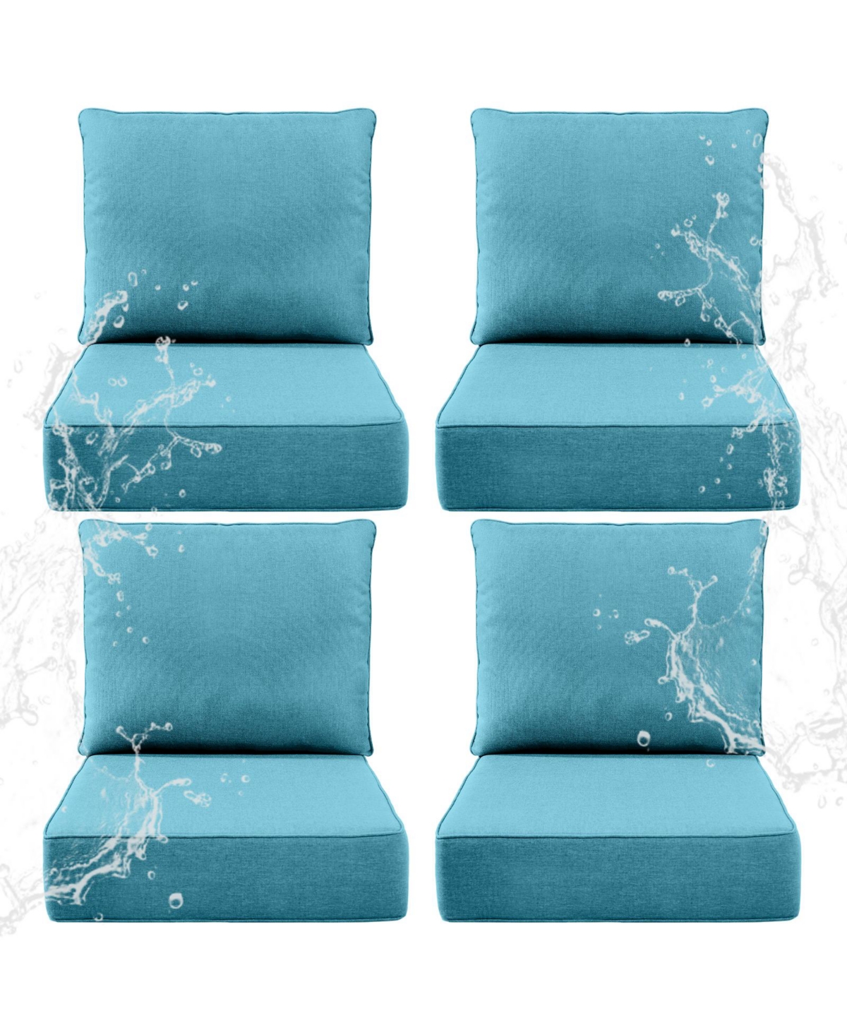 Pocassy 6" Thick 24 x 24 in Outdoor Chair Cushions Set, Waterproof Fade-Resistant Deep Seat Cushions, Seat and Backrest - Light blue