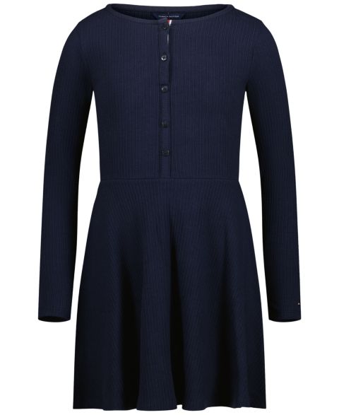 Детское приталенное платье Tommy Hilfiger Henley Play с длинным рукавом, 7-16, цвет: Тёмно-синий