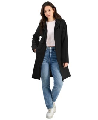 Women's Long Zip-Front Hooded Rain Coat