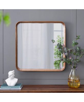 32" Square Wood Wall Mirror with Rounded Solid Pine Frame Modern Decorative Mirror