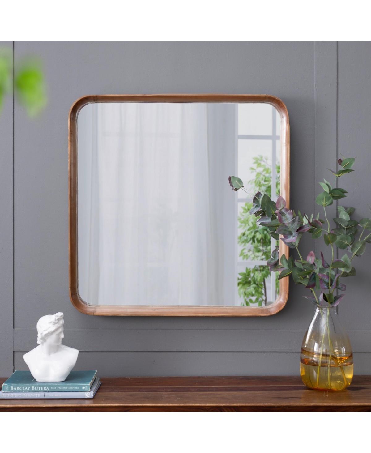 Laoties 32" Square Wood Wall Mirror with Rounded Solid Pine Frame Modern Decorative Mirror