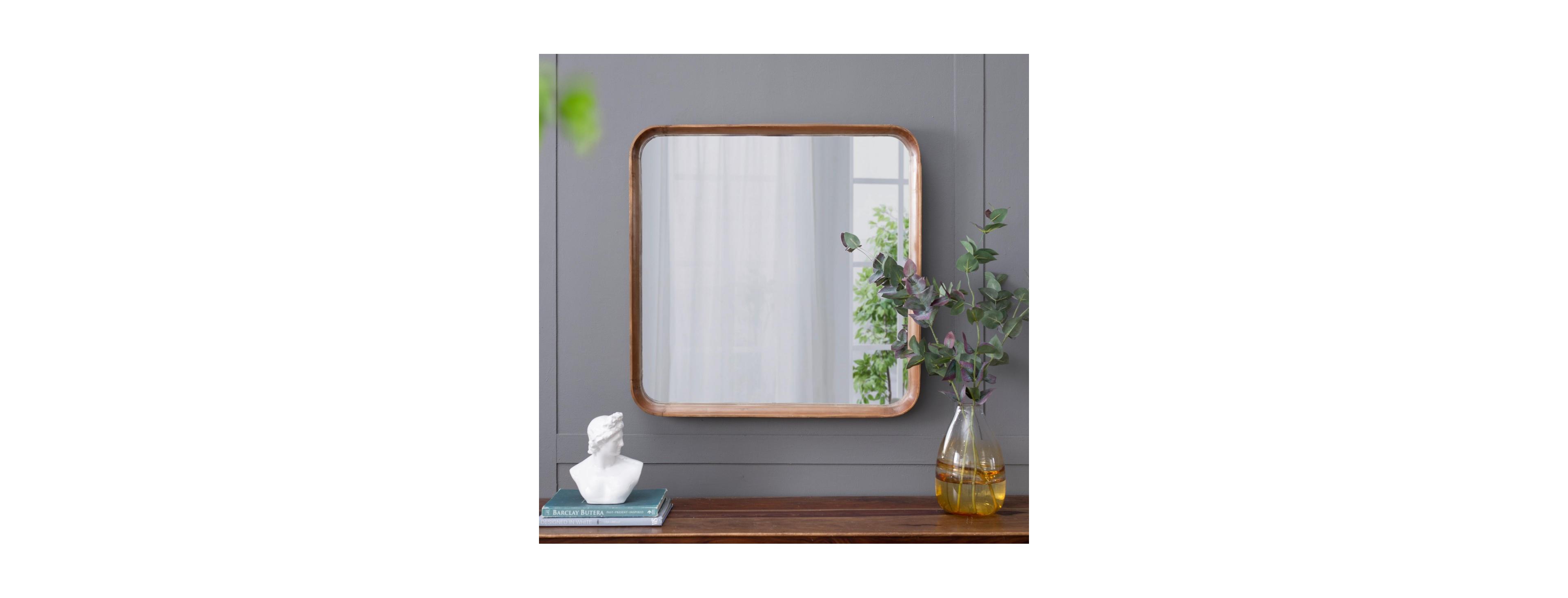 Laoties 32" Square Wood Wall Mirror with Rounded Solid Pine Frame Modern Decorative Mirror