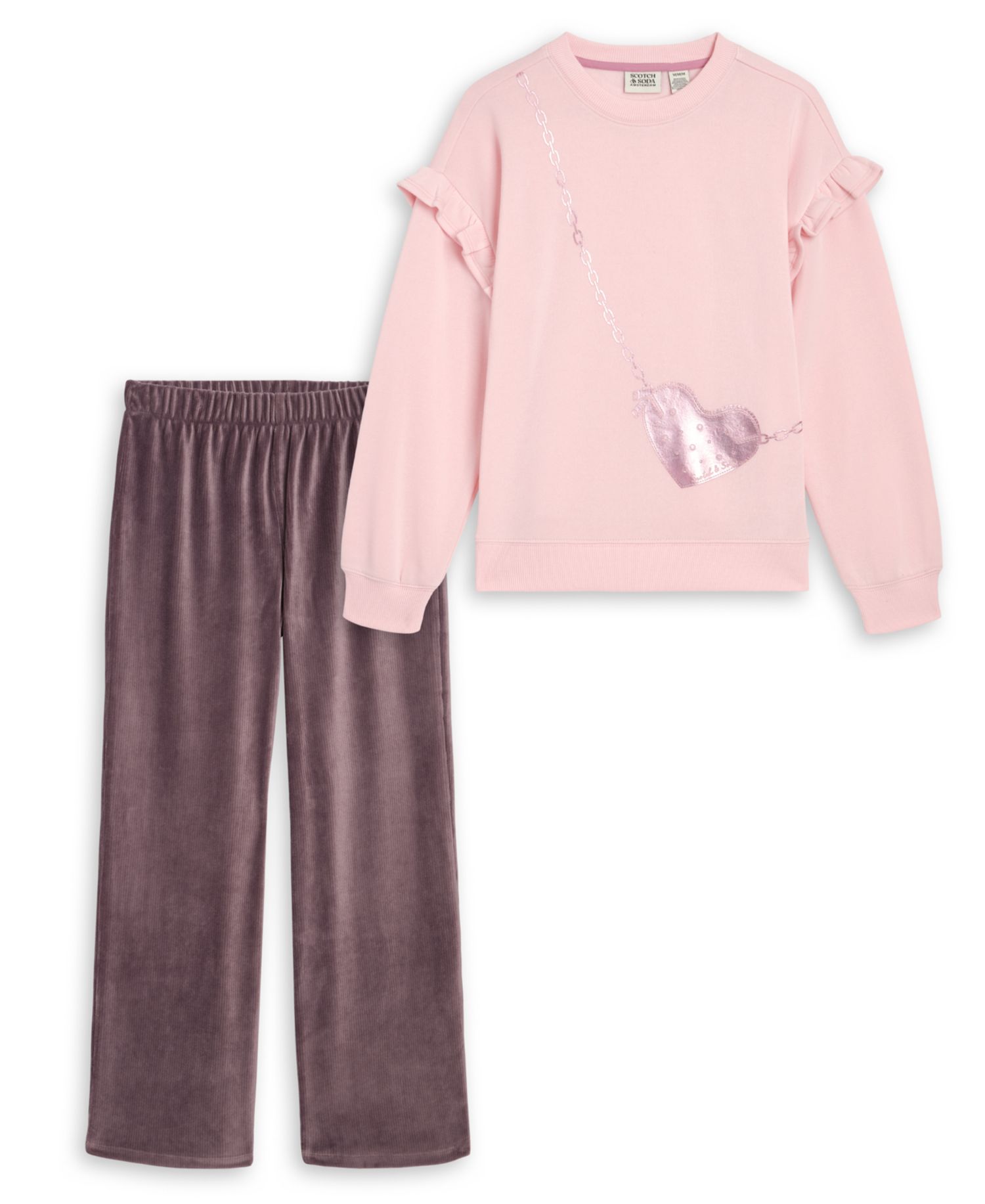 Girls' 4-6X Ruffle-Trim Sweatshirt and Wide-Leg Pants, 2-Piece Set