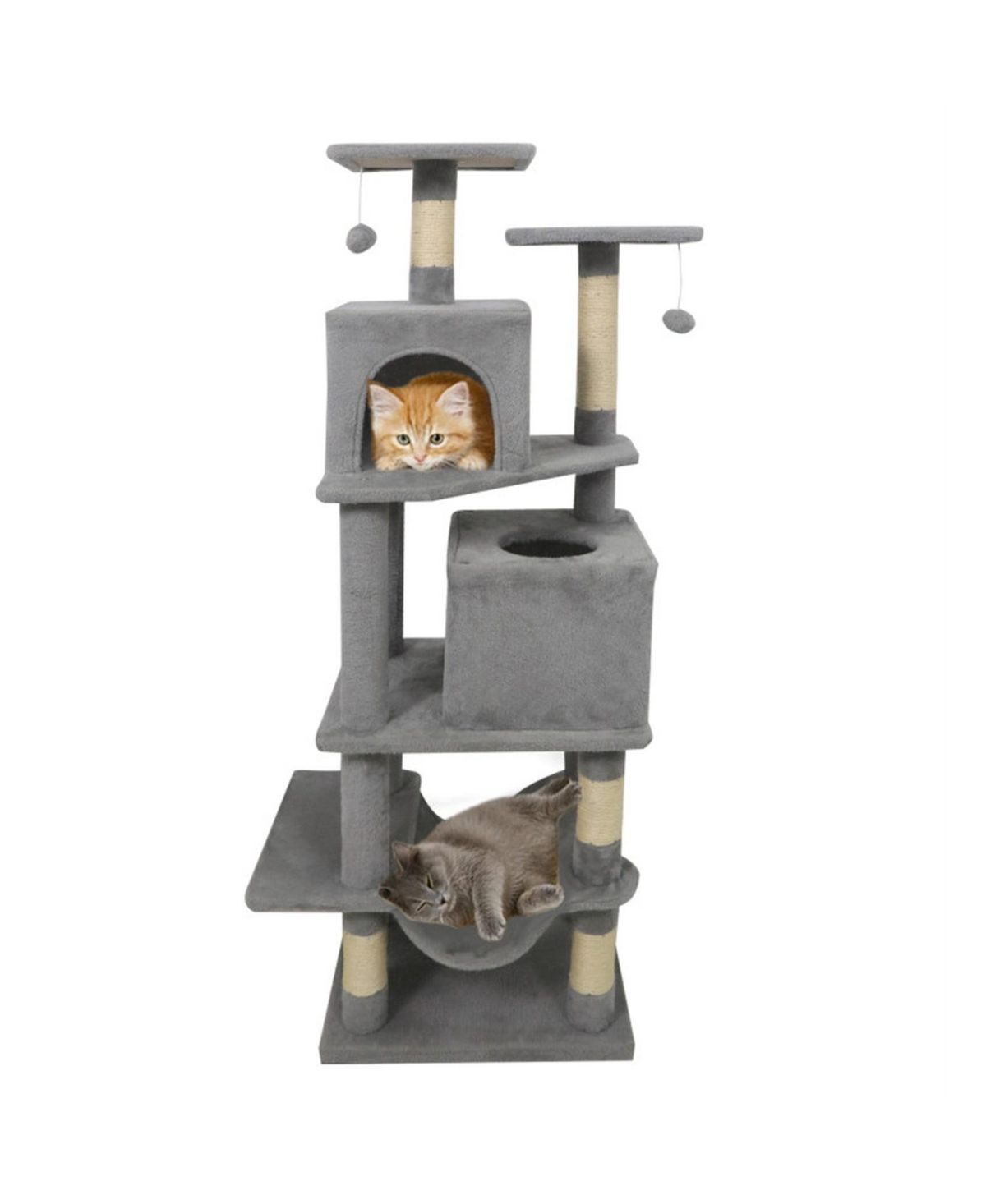 Sugift 57 Inch Cat Tree with Dual Condos Swinging Hammock and 2 Dangling Play Balls