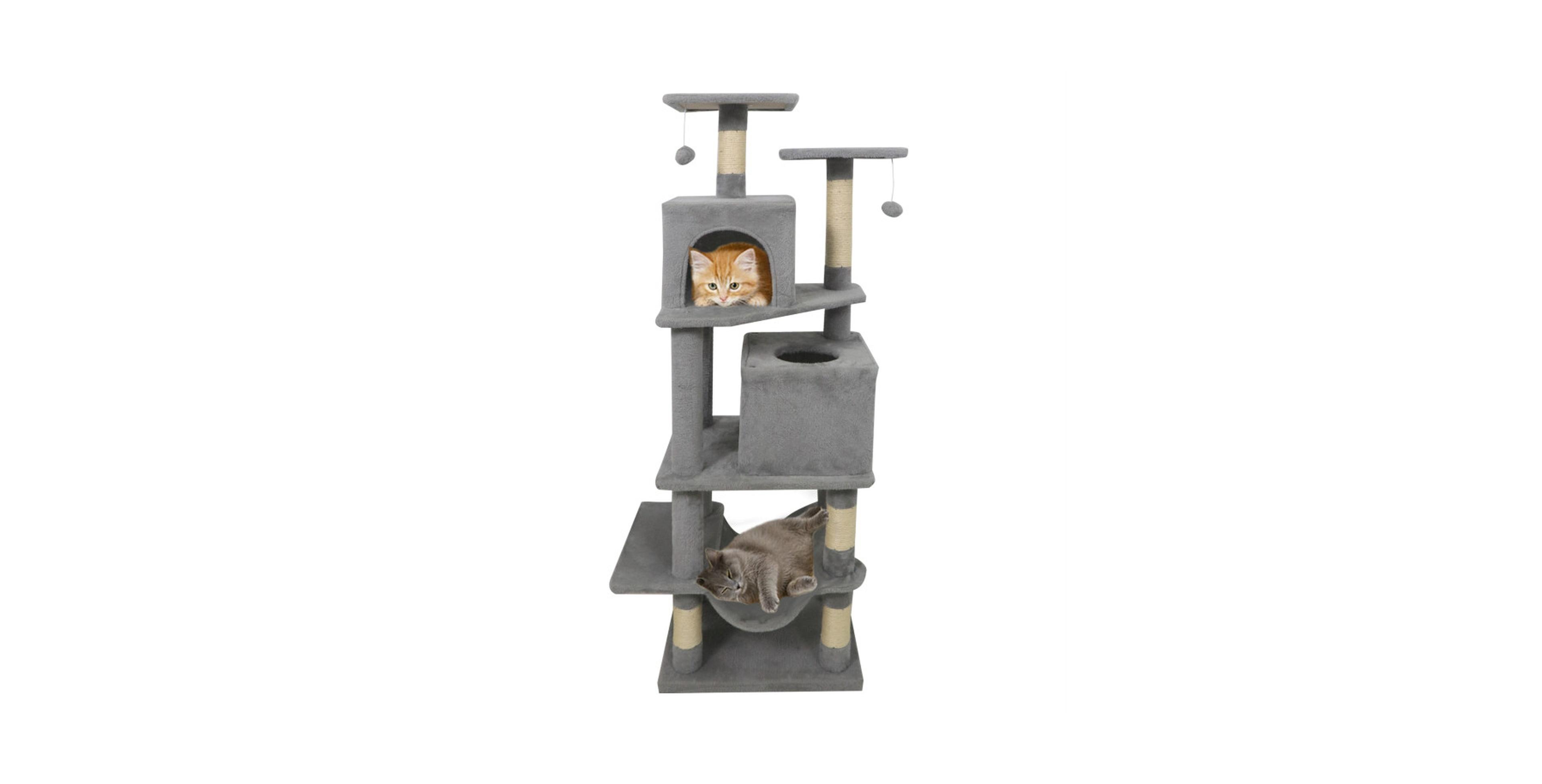 Sugift 57 Inch Cat Tree with Dual Condos Swinging Hammock and 2 Dangling Play Balls