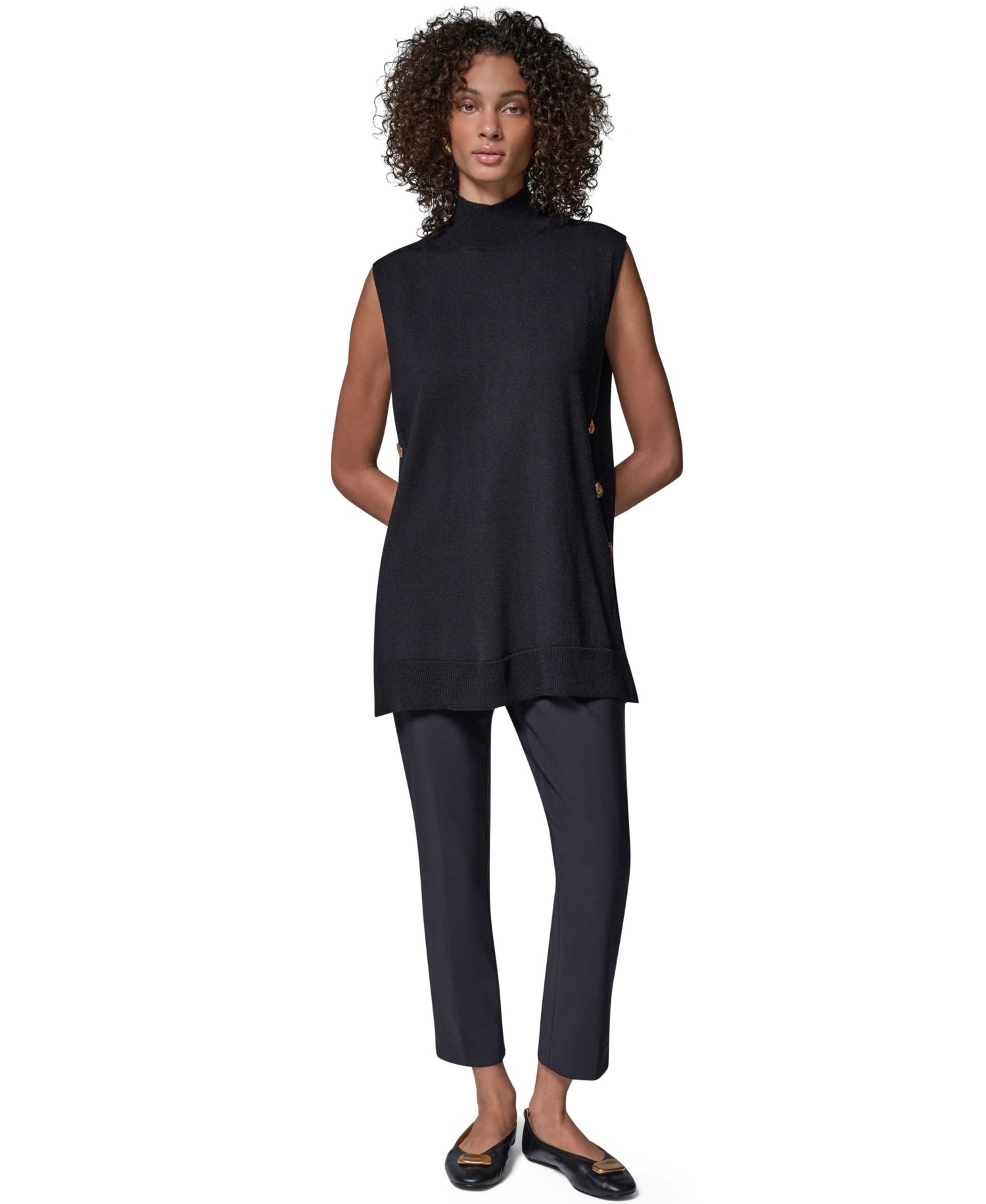 Women's Merino Wool Mock Neck Sleeveless Tunic Sweater