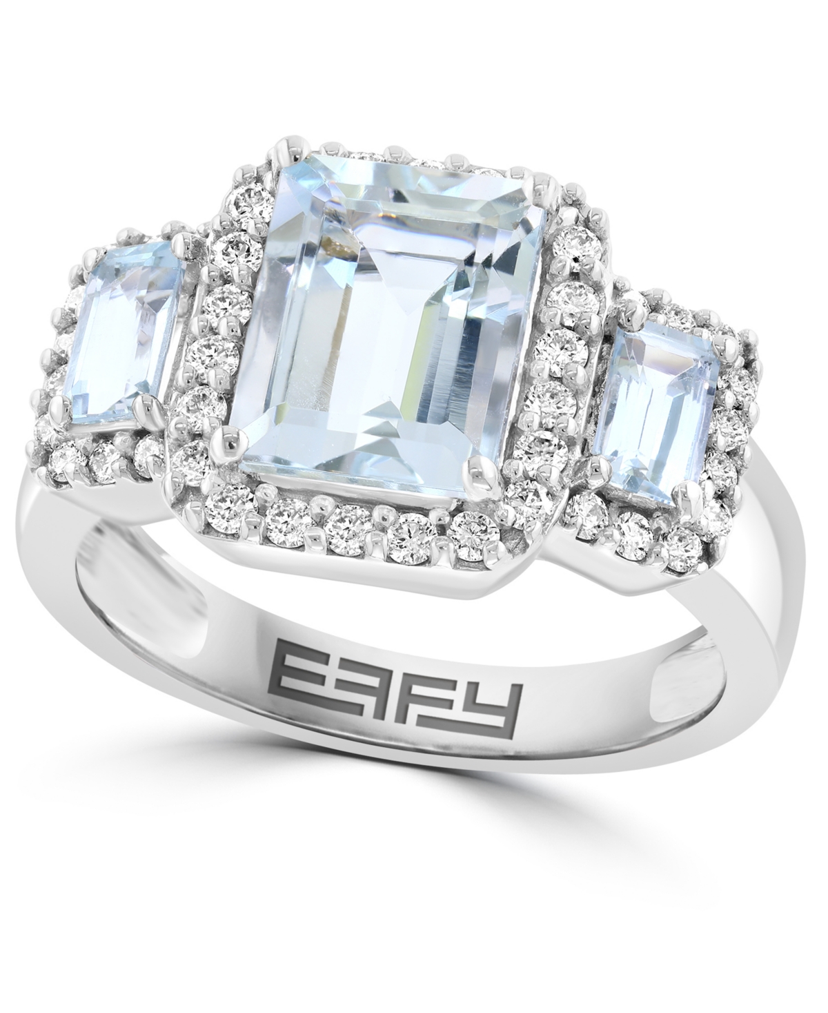 Effy Collection Aquamarine and Diamond Halo Ring (3/8 ct. t.w.) in 14k White Gold - White Gold
