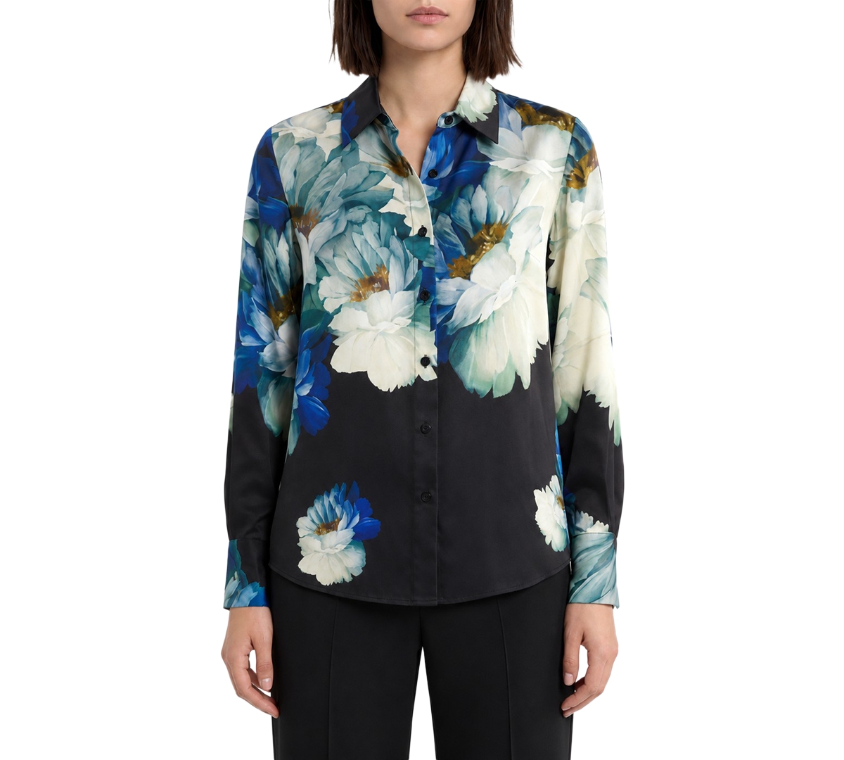 Elie Tahari Women's Madeline Long-Sleeve Silk-Blend Floral-Print Blouse