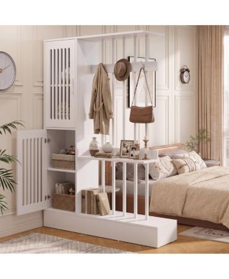 71" Room Divider Hall Tree with Hooks and Shelves