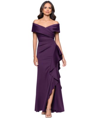 	Petite Sweetheart Neck Side Ruffle Off-The-Shoulder Long Dress