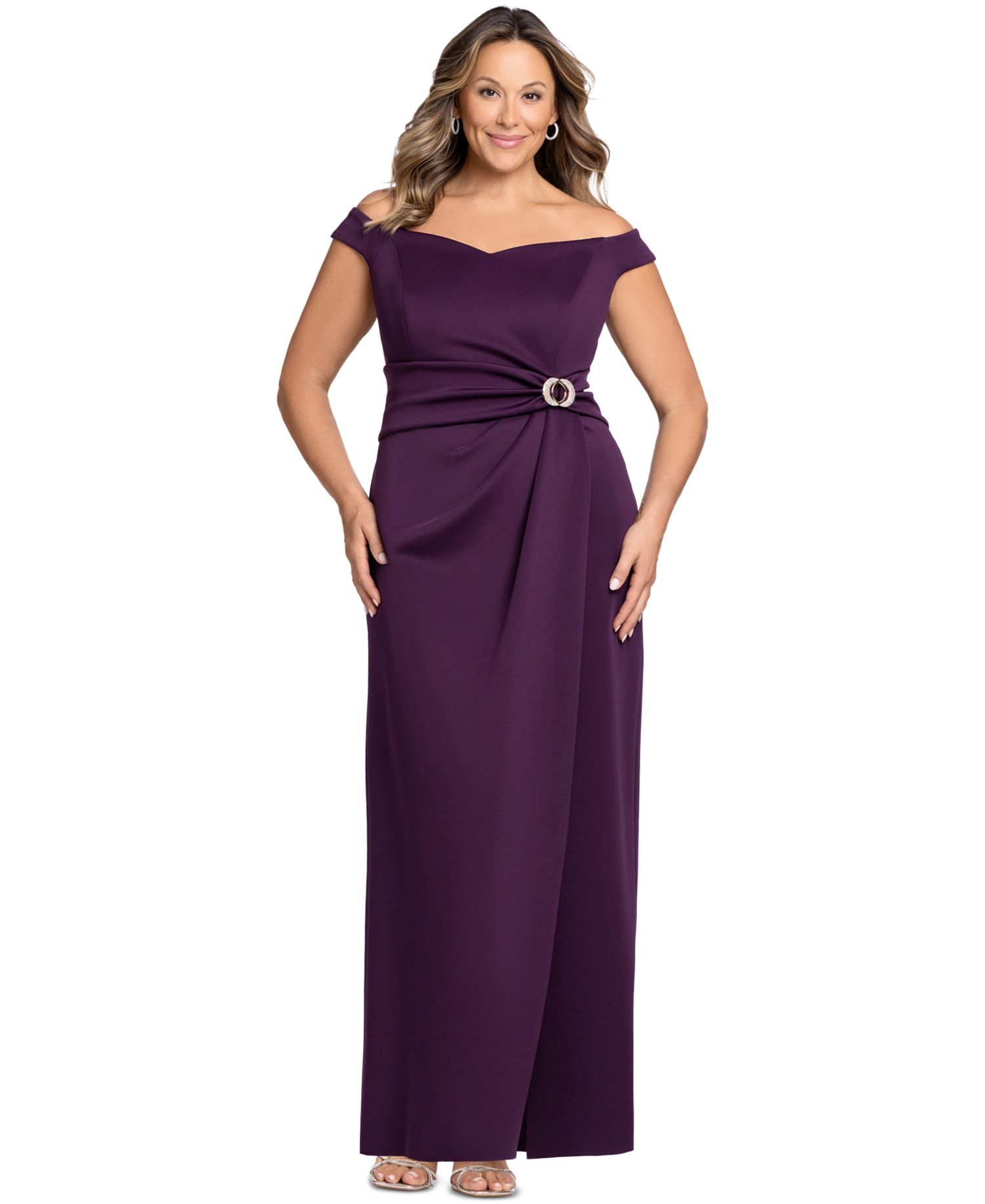 Plus Size Asymmetrical Off-The-Shoulder Gown Dress