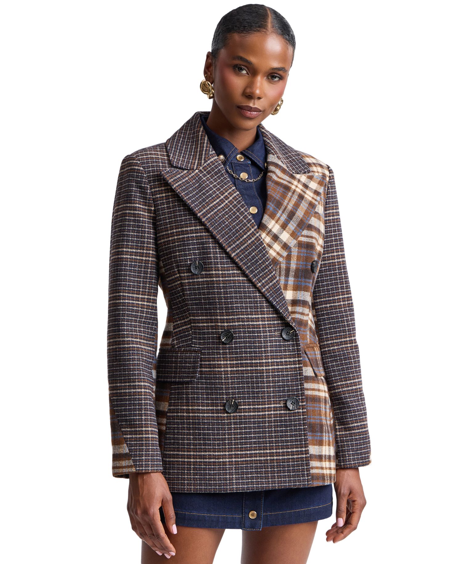 Women's Double-Breasted Plaid Blazer