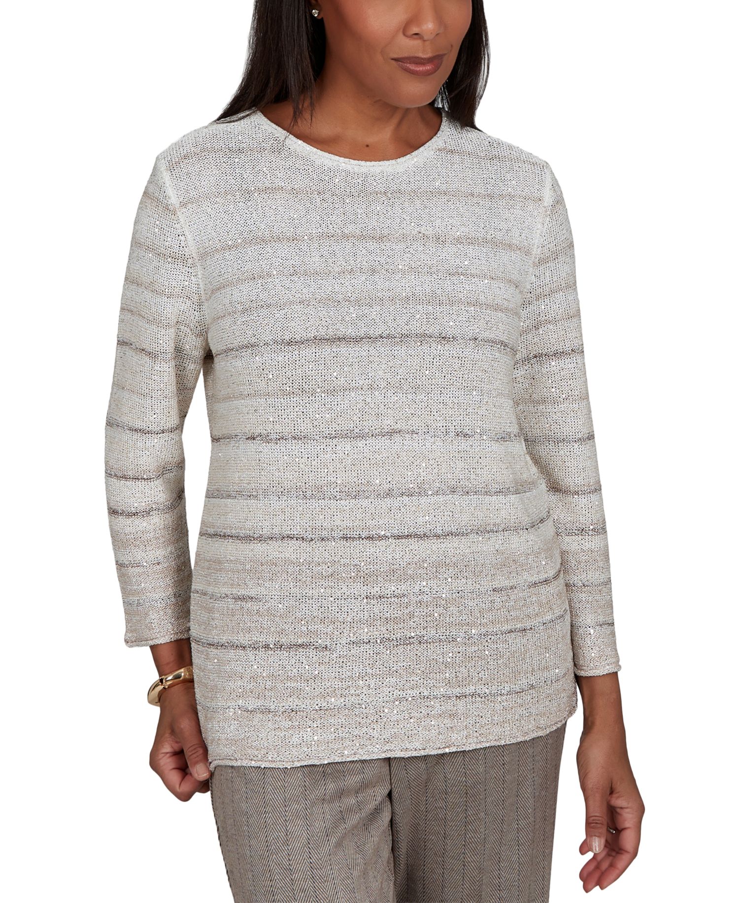 Petites Striped 3/4-Sleeve Pullover