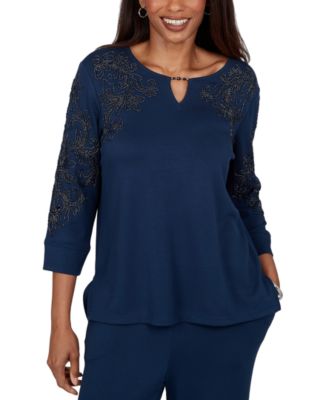 Women's Keyhole Neck Embellished Knit Top