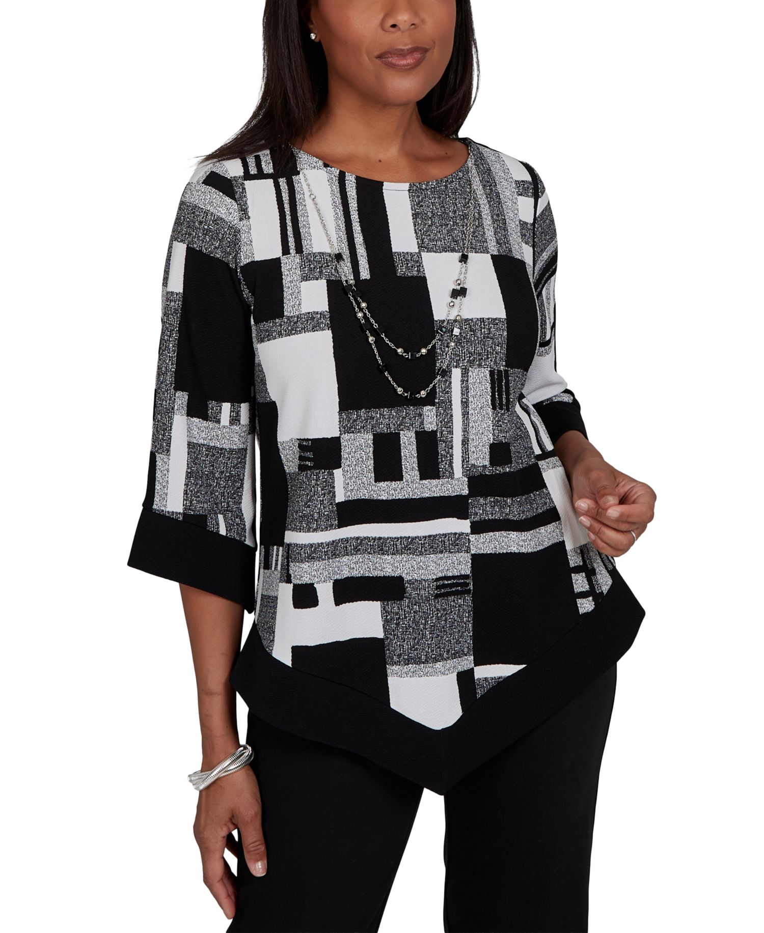 Petite 3/4-Sleeve Asymmetric-Hem Tunic