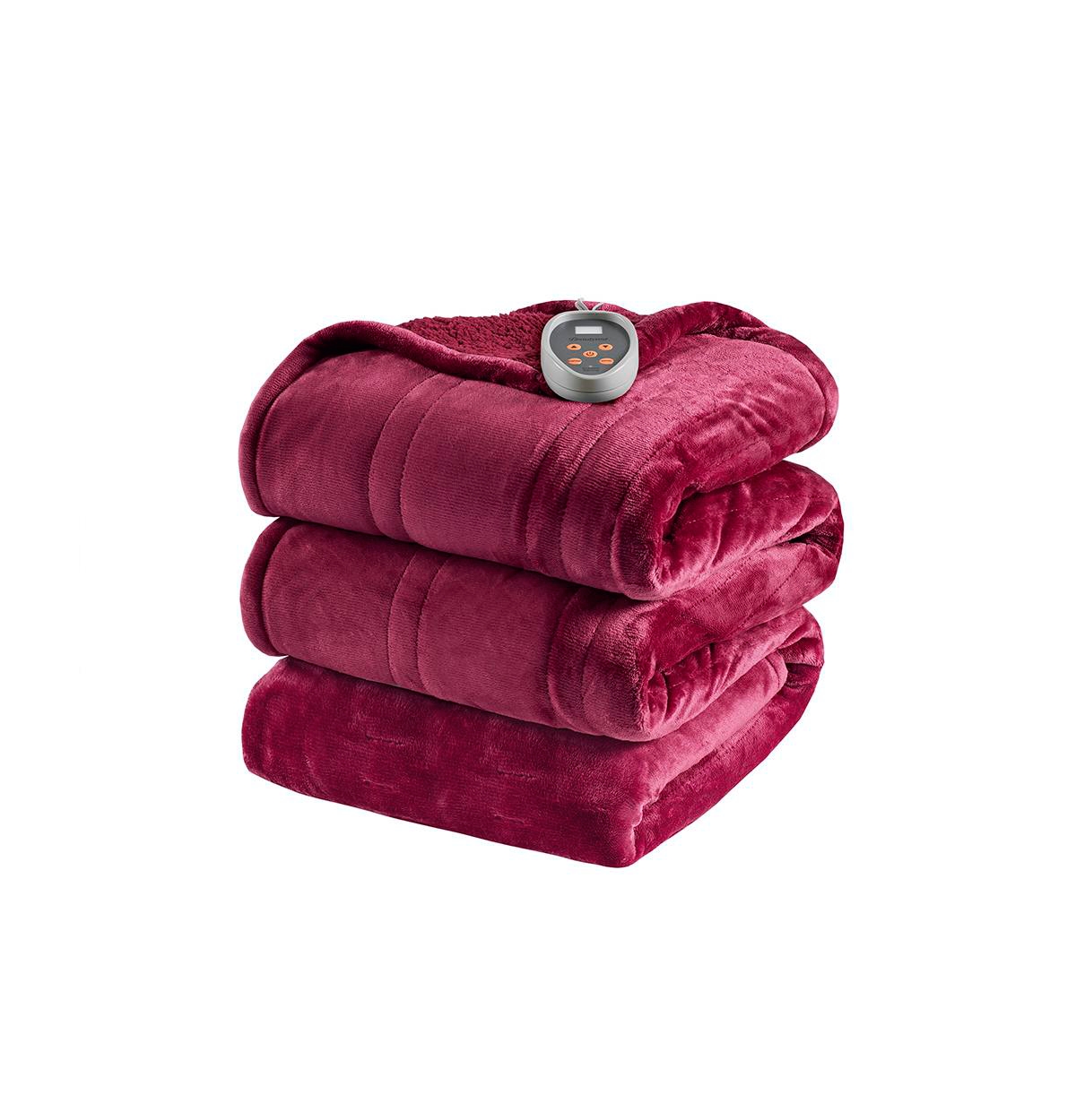 BR54-0391 Heated Microlight to Berber Blanket, Red - Queen