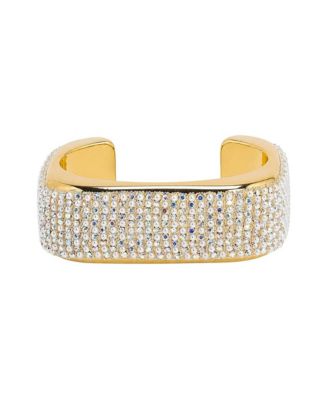 Women's Imitation Pearl and Crystal Gold-Tone Adjustable Pave Open Cuff Bracelet