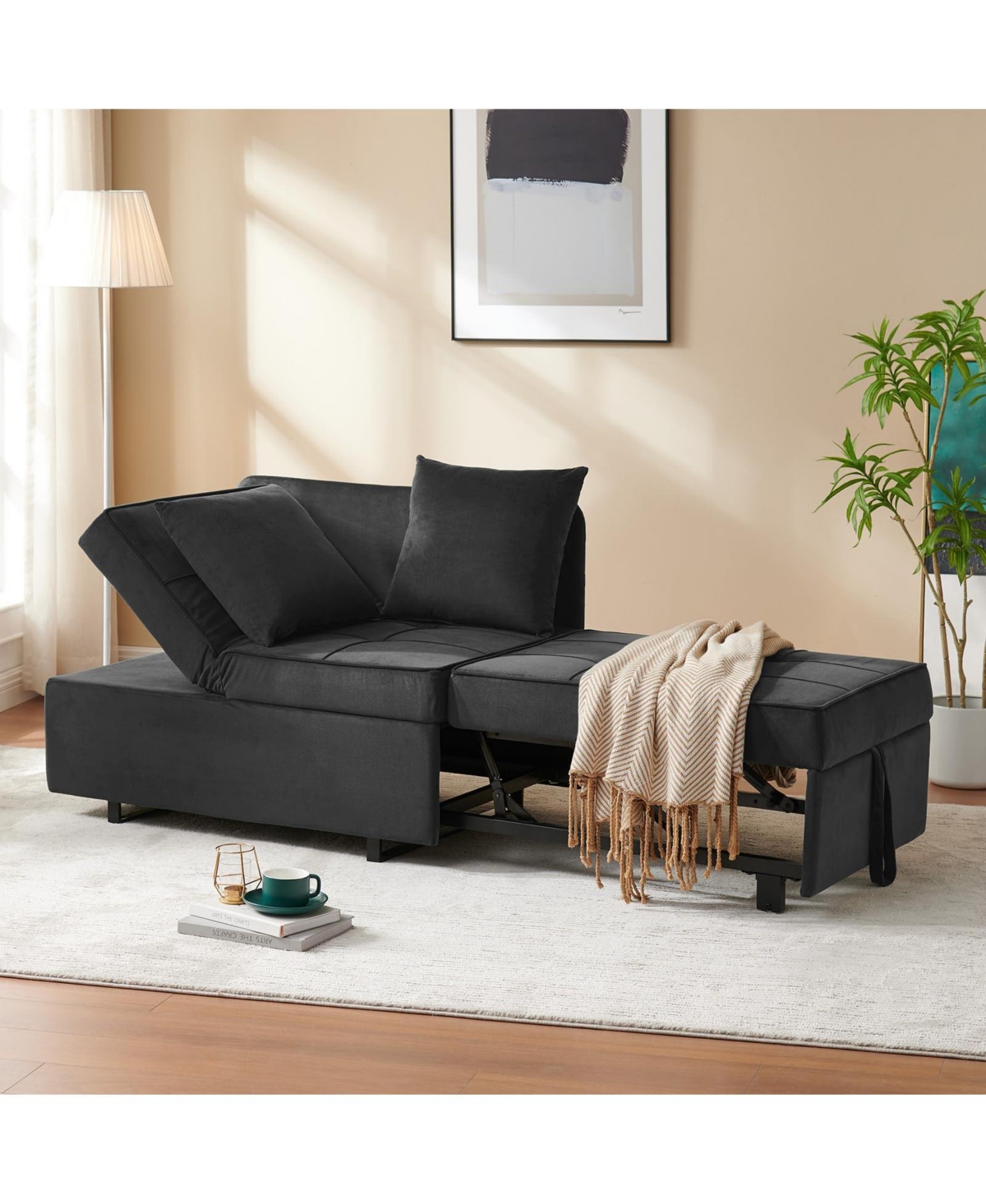 Vabches Sofa Bed 4-in-1 Convertible Pull Out Couch, Velvet Chair Bed, 5 Adjustable Backrests