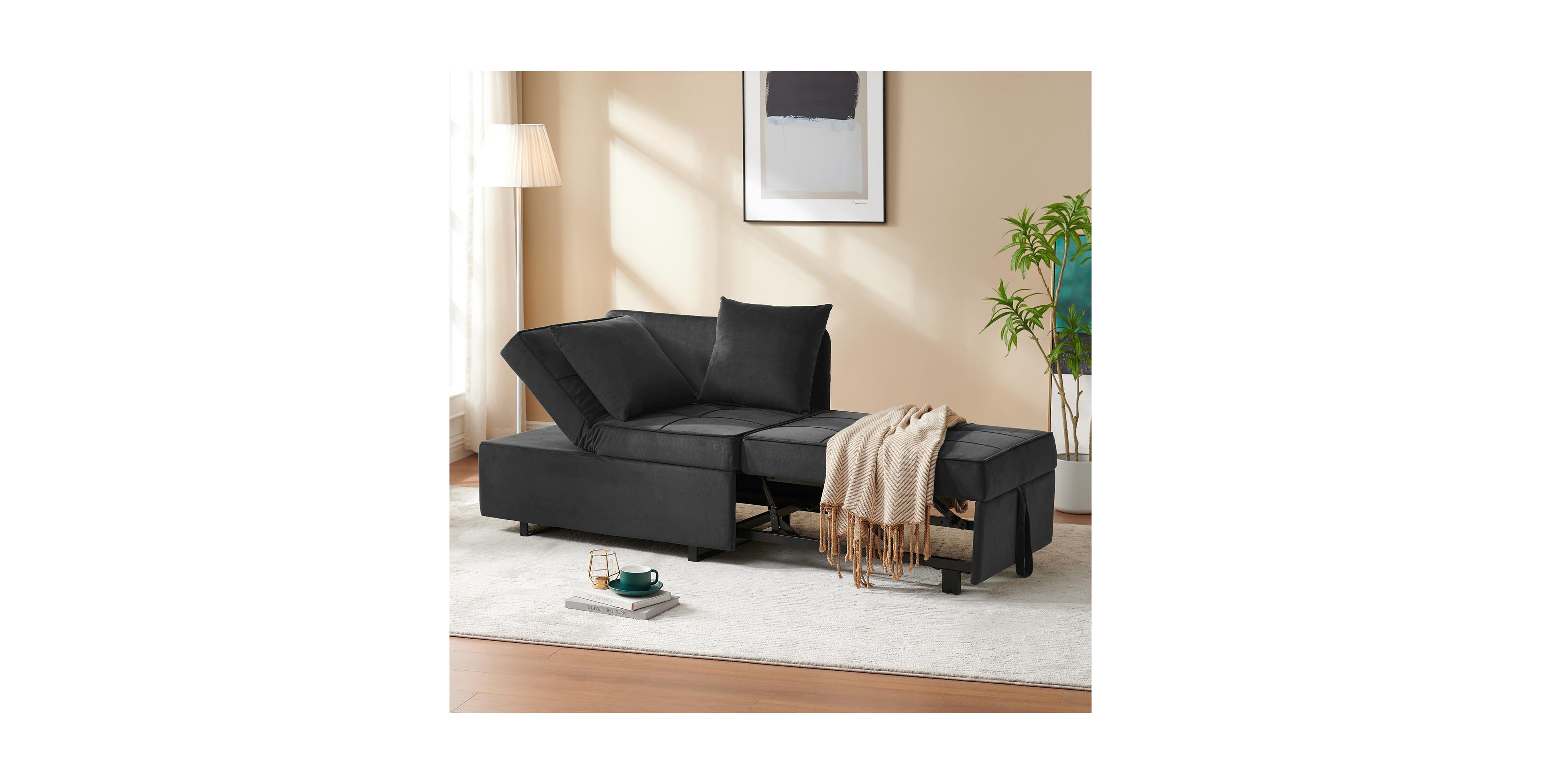 Vabches Sofa Bed 4-in-1 Convertible Pull Out Couch, Velvet Chair Bed, 5 Adjustable Backrests