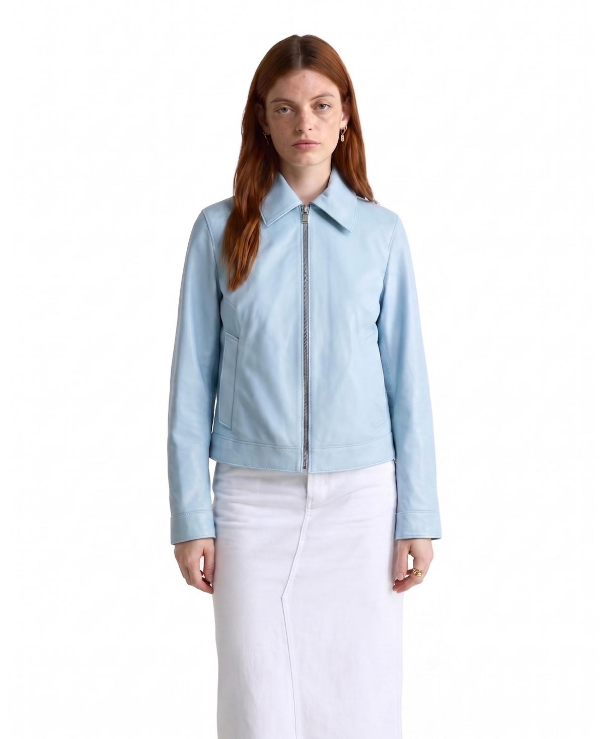 Furniq Uk Women's Chloe Leather Jacket, Created for Macy's - Light blue
