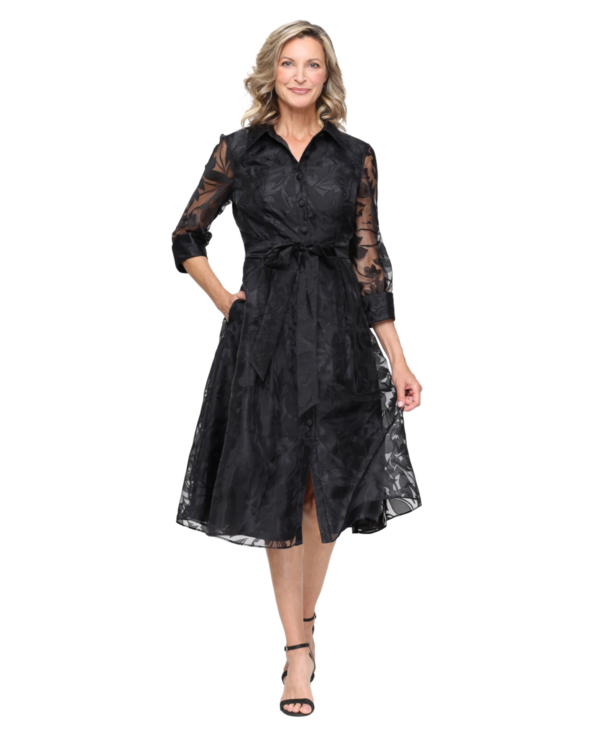 Alex Evenings Women's Rosaline Floral Burnout Organza Tie-Belt Dress