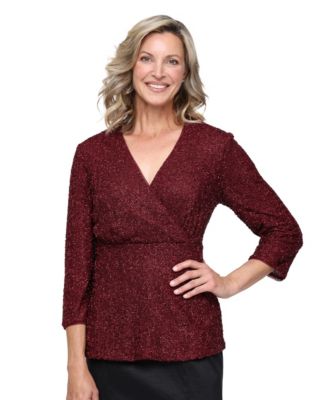 Women's 3/4-Sleeve Surplice Neckline Peplum Blouse