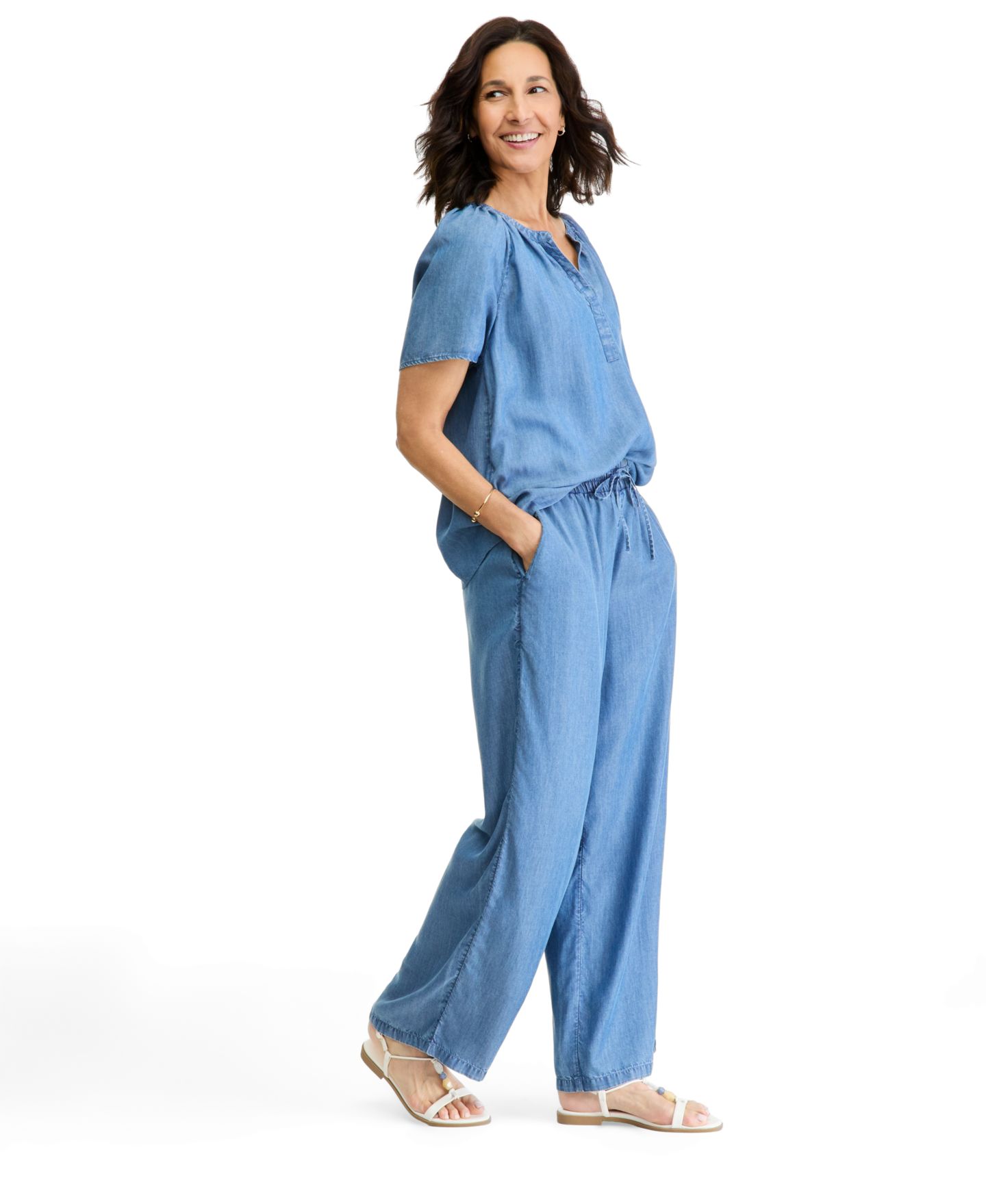 Женские брюки Style & Co Chambray Pull On Wide-Leg, цвет: Варёный — фото 2