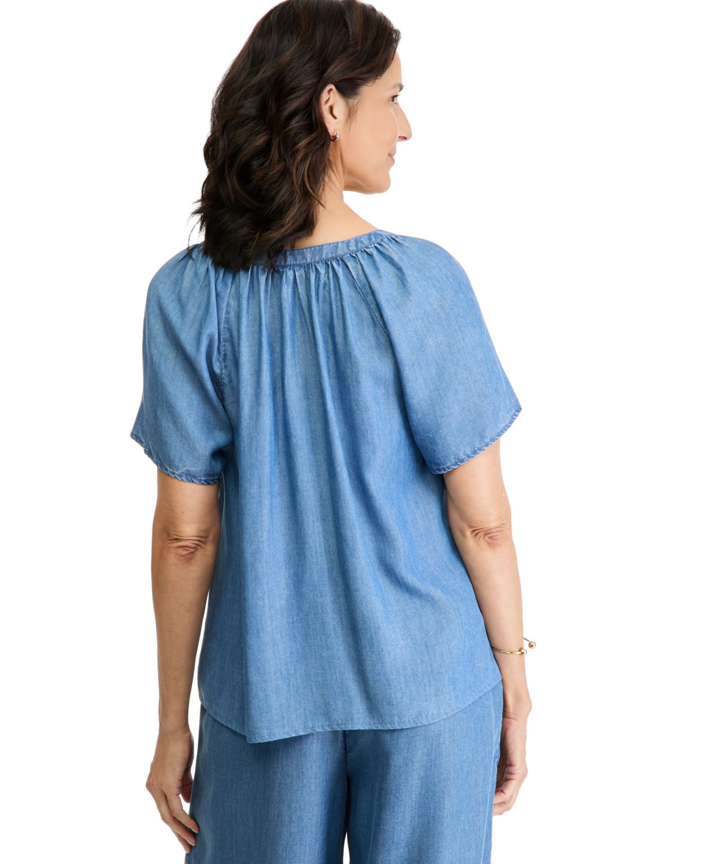 Женская блузка Style & Co Chambray Flutter-Sleeve, цвет: Варёный — фото 4